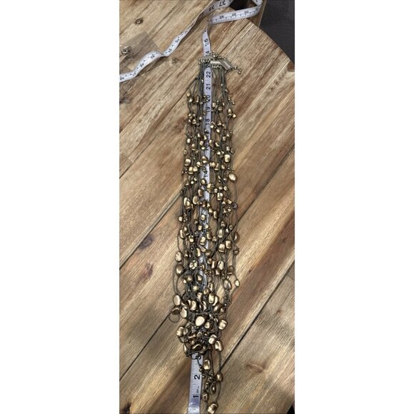 Chicos Olive Green Matte Gold Tone 23" Long Bead Statement Necklace NEW - Picture 9 of 13